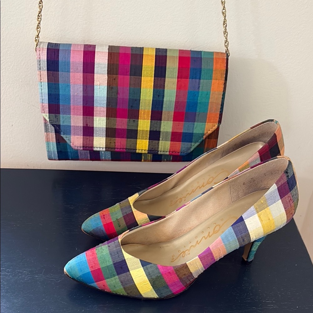 Multicolor Plaid Purse & Shoes - Vibrant Fashion Accessory